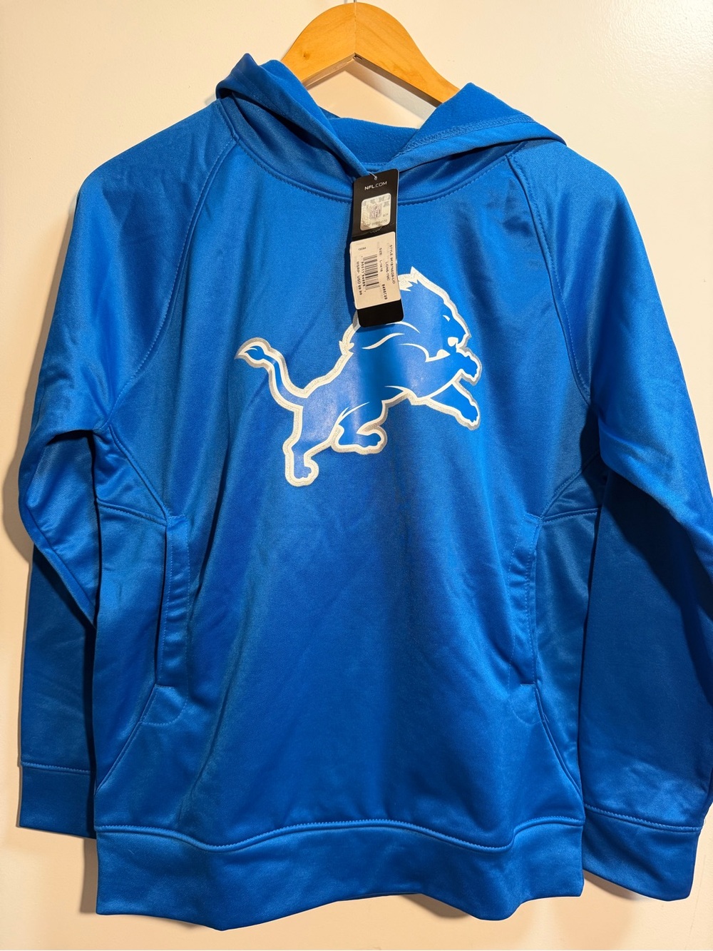 Detroit Lions Youth L 14/16 Performance Hoodie Blue NFL Team Apparel NWT